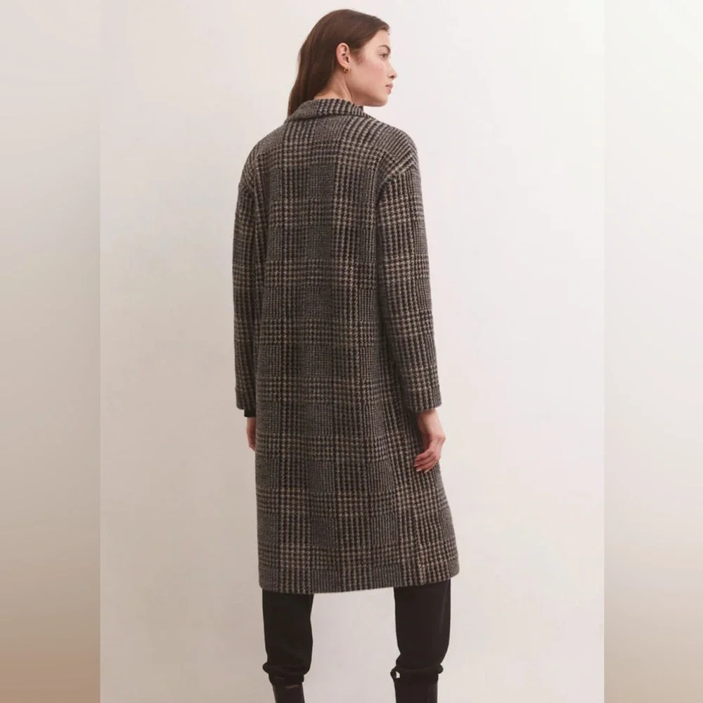 Z Supply Black and Gray Plaid Coat L - Picture 5 of 7